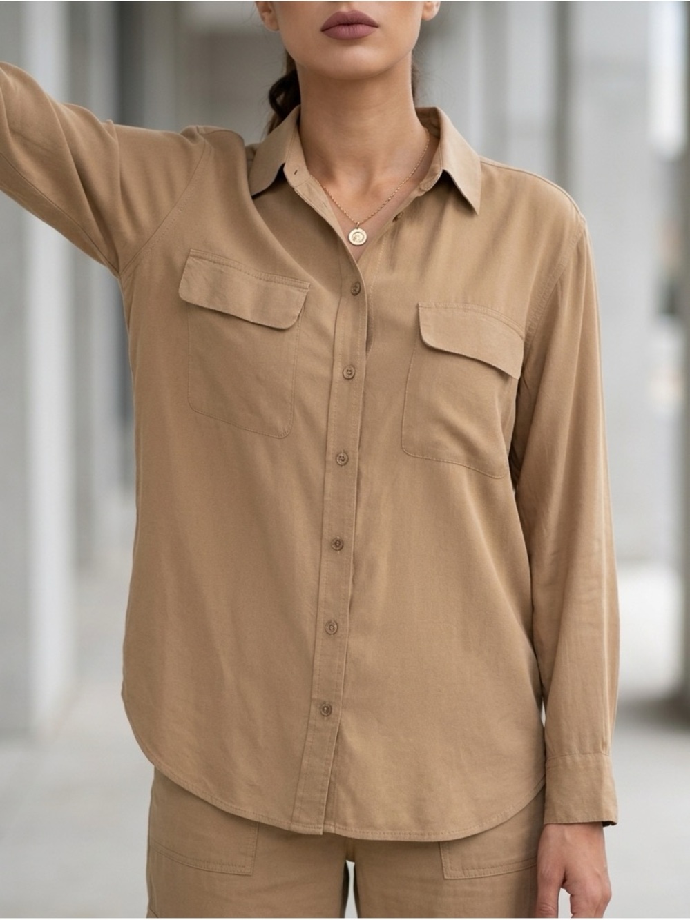 Equipment Tan Silk Button-Down Utility Shirt